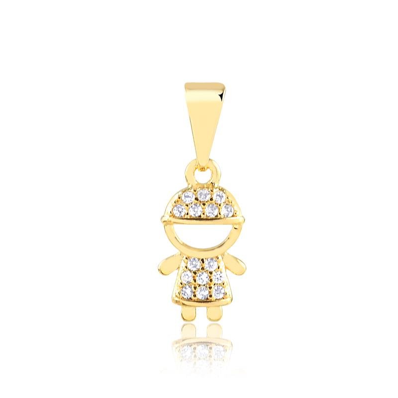 PINGENTE MENINO CRAVEJADO COM ZIRCONIA FOLHEADO OURO - CRISTAL