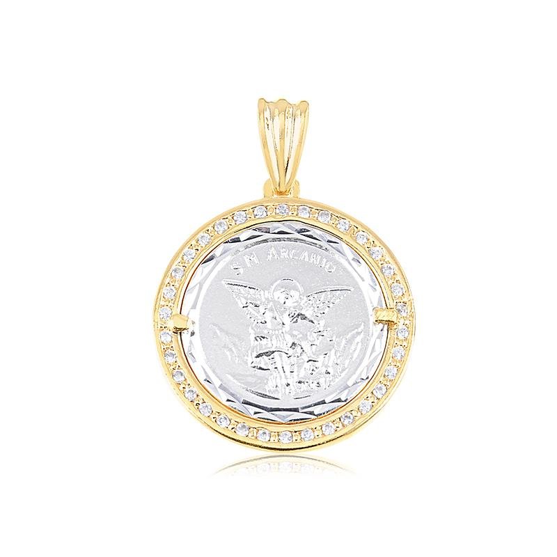 PINGENTE SÃO MIGUEL ARCANJO BANHADO OURO/PRATA - CRISTAL