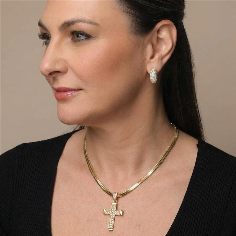PINGENTE CRUZ CRAVEJADA BANHADO OURO