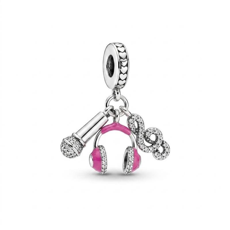 PINGENTE CHARM MUSIC PRATA 925 - ROSA/CRISTAL