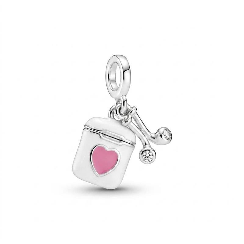 PINGENTE CHARM FONE PRATA 925 - ROSA/BRANCO