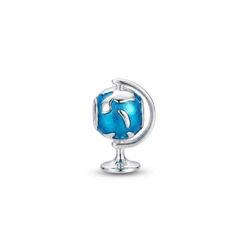 PINGENTE CHARM MUNDO PRATA 925 - AZUL CLARO