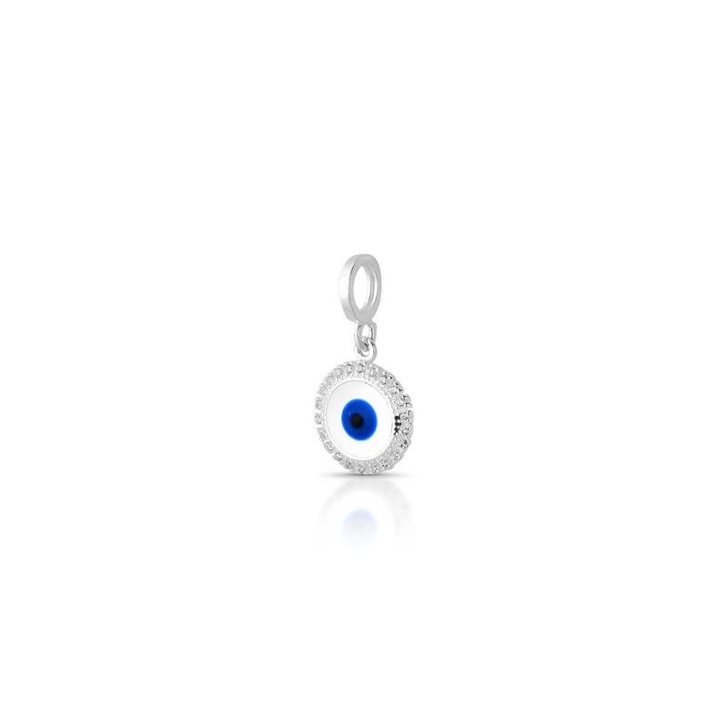 PINGENTE CHARM OLHO GREGO PRATA 925 - BRANCO E AZUL