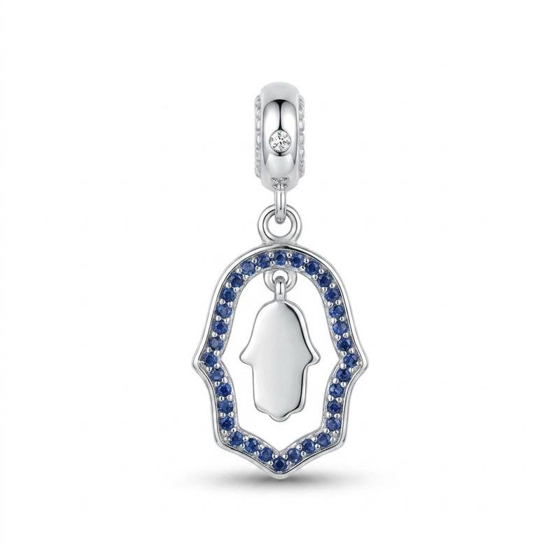 PINGENTE CHARM MÃO DE FÁTIMA PRATA 925 - AZUL/CRISTAL