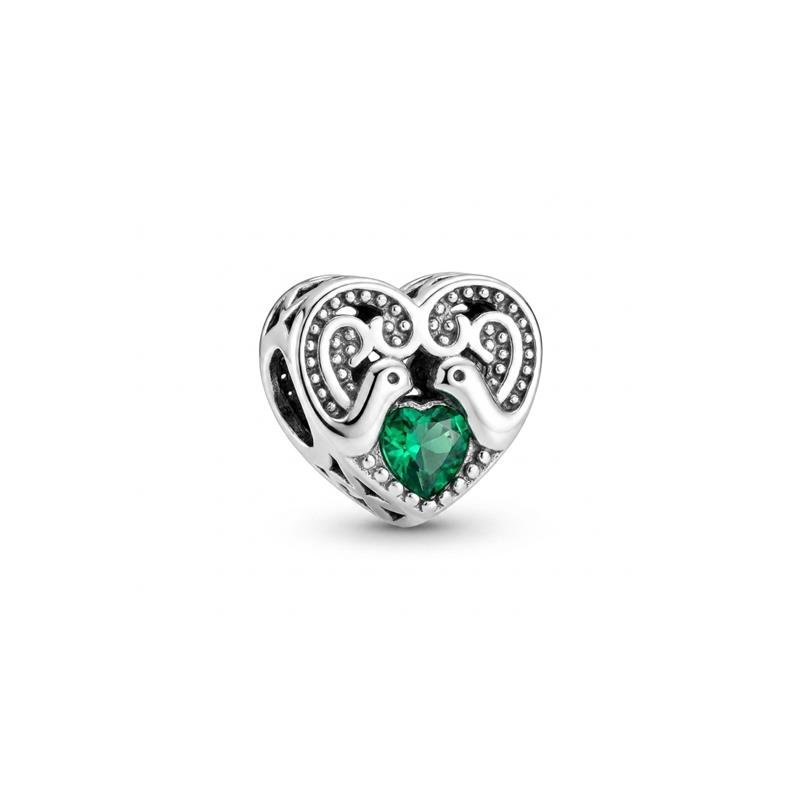 PINGENTE CHARM CORAÇÃO PRATA 925 - VERDE ESMERALDA 