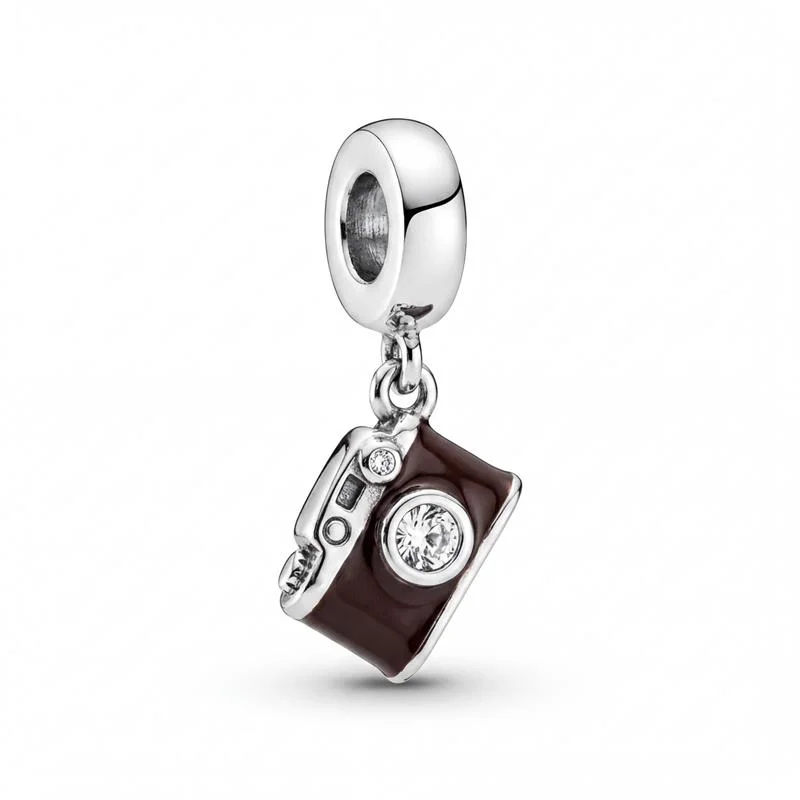 PINGENTE CHARM CAMERA FOTOGRÁFICA AÇO INOX - MARROM