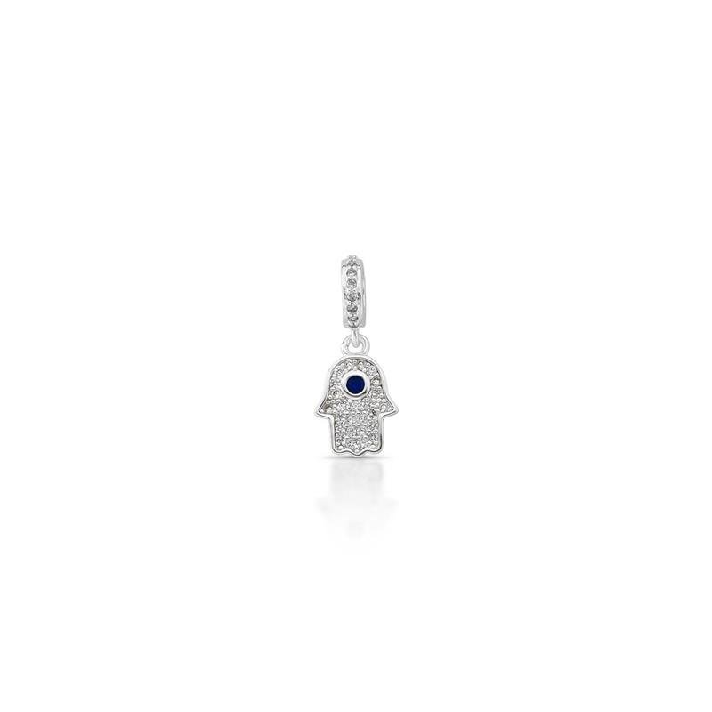 PINGENTE CHARM HAMSA CRAVEJADO PRATA 925 - AZUL/CRISTAL