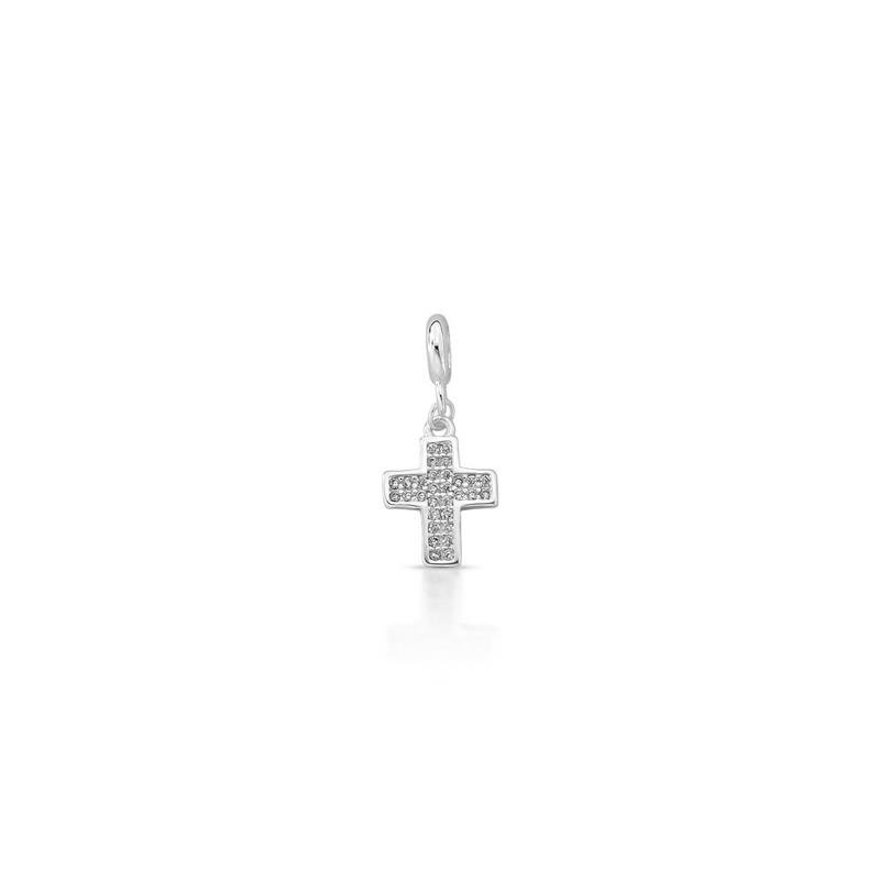 PINGENTE CHARM CRUZ CRAVEJADA PRATA 925 - CRISTAL