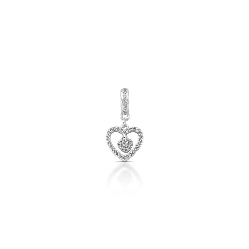 PINGENTE CHARM CORAÇÕES PRATA 925 - CRISTAL