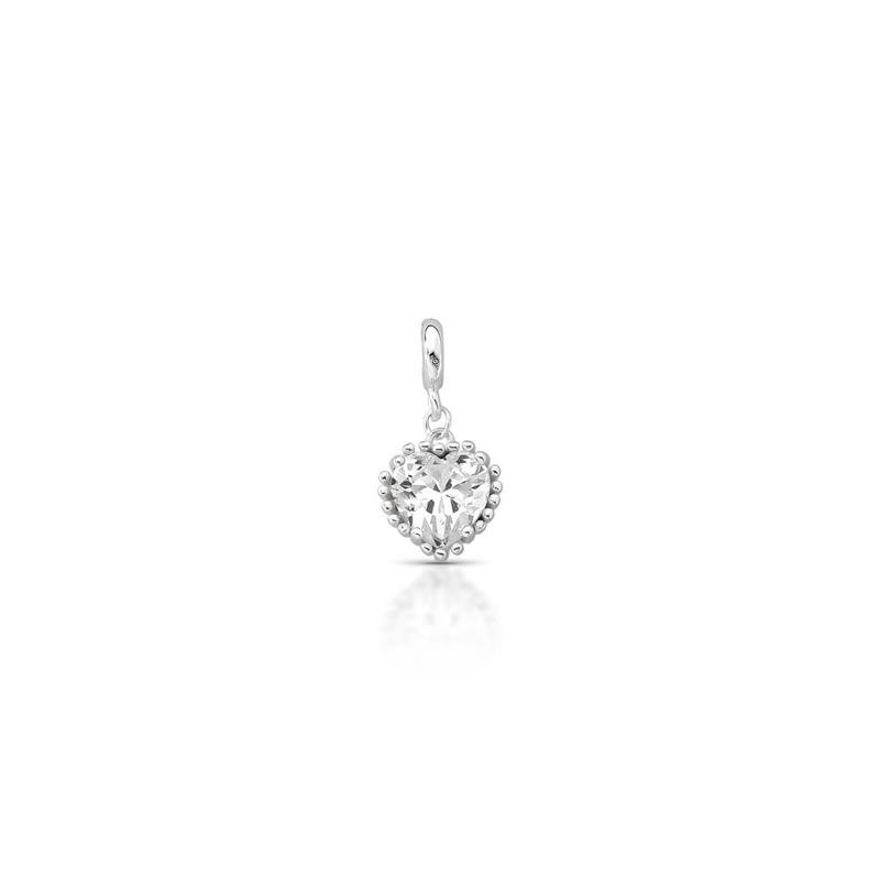PINGENTE CHARM ZIRCONIA CORAÇÃO PRATA 925 - CRISTAL