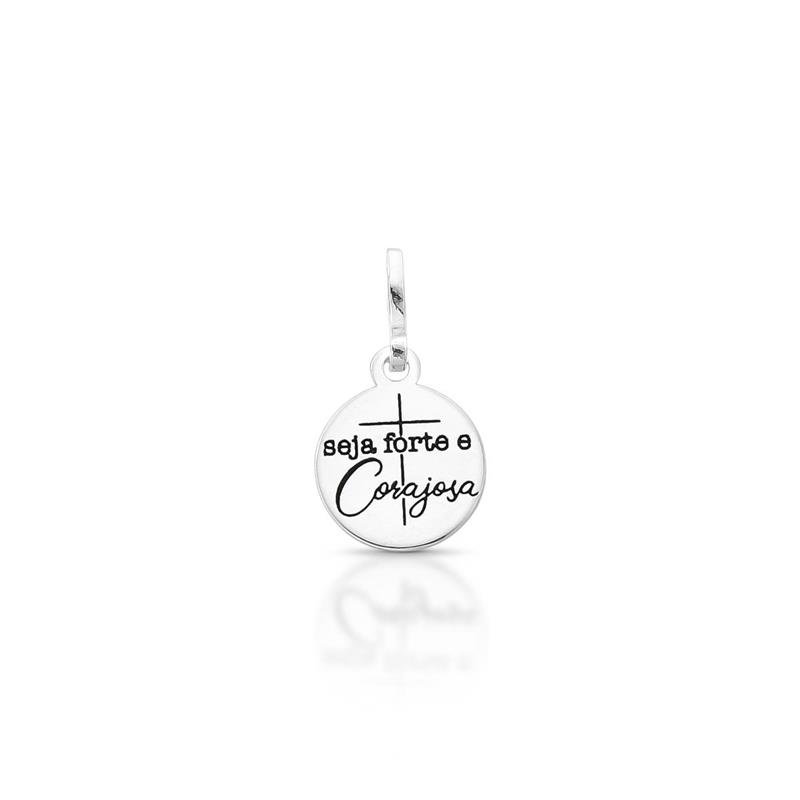 PINGENTE CHARM SEJA FORTE E CORAJOSA PRATA 925 - PRETO