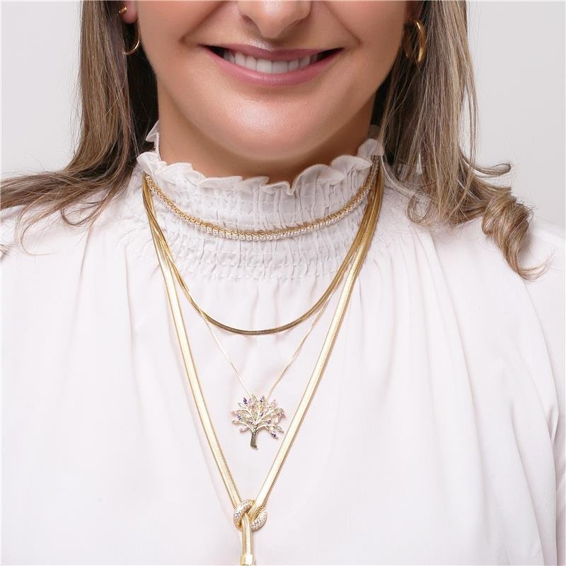GARGANTILHA ARVORE DA VIDA FOLHEADA A OURO
