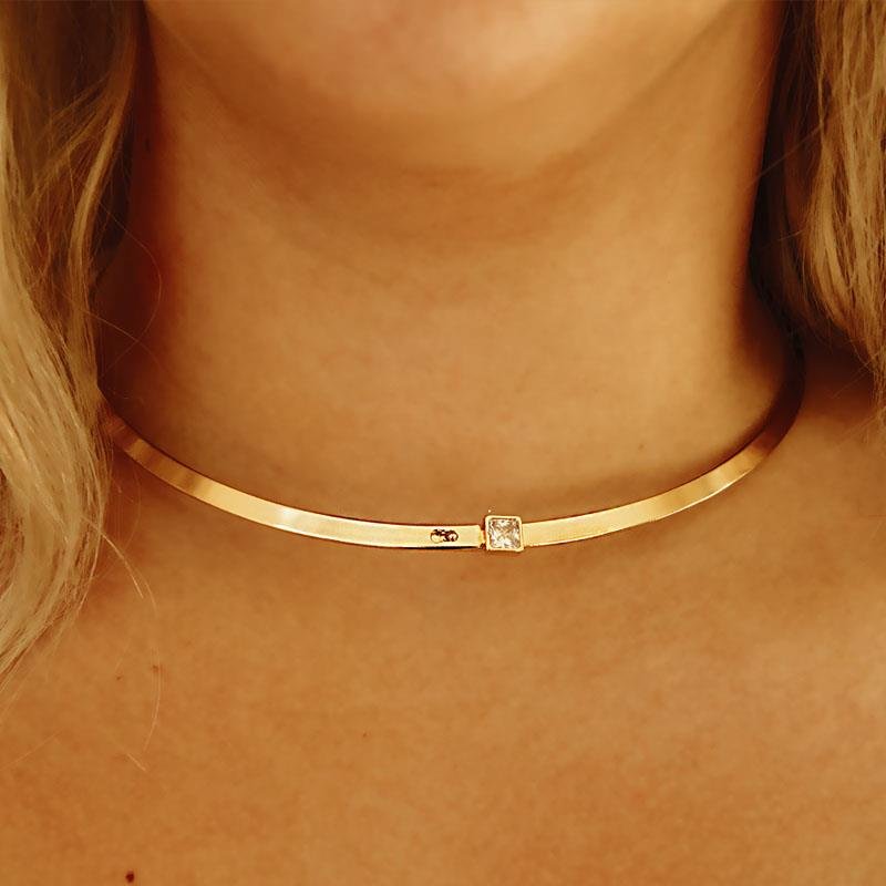 GARGANTILHA DE ARO COM ZIRCONIA FOLHEADO OURO