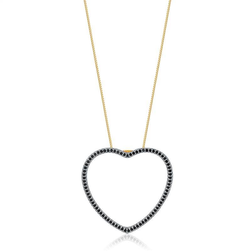 GARGANTILHA CORAÇÃO VAZADO FOLHEADA EM OURO CRAVEJADA EM ZIRCÔNIAS