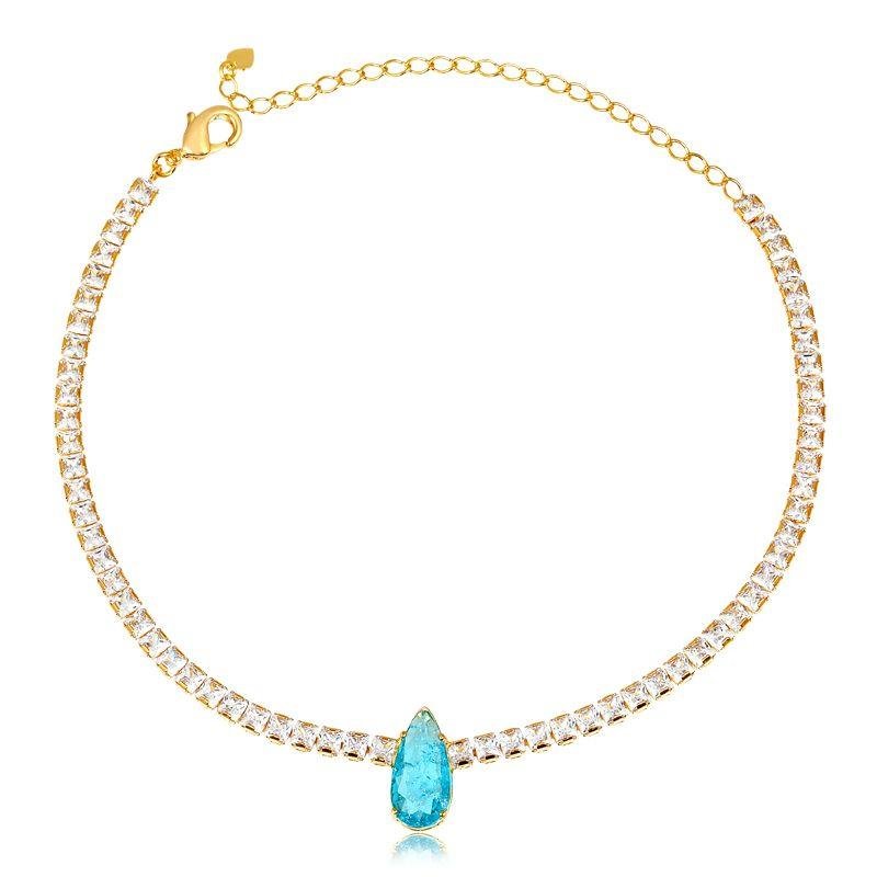 COLAR RIVIEIRA COM PEDRA OVAL FOLHEADO OURO