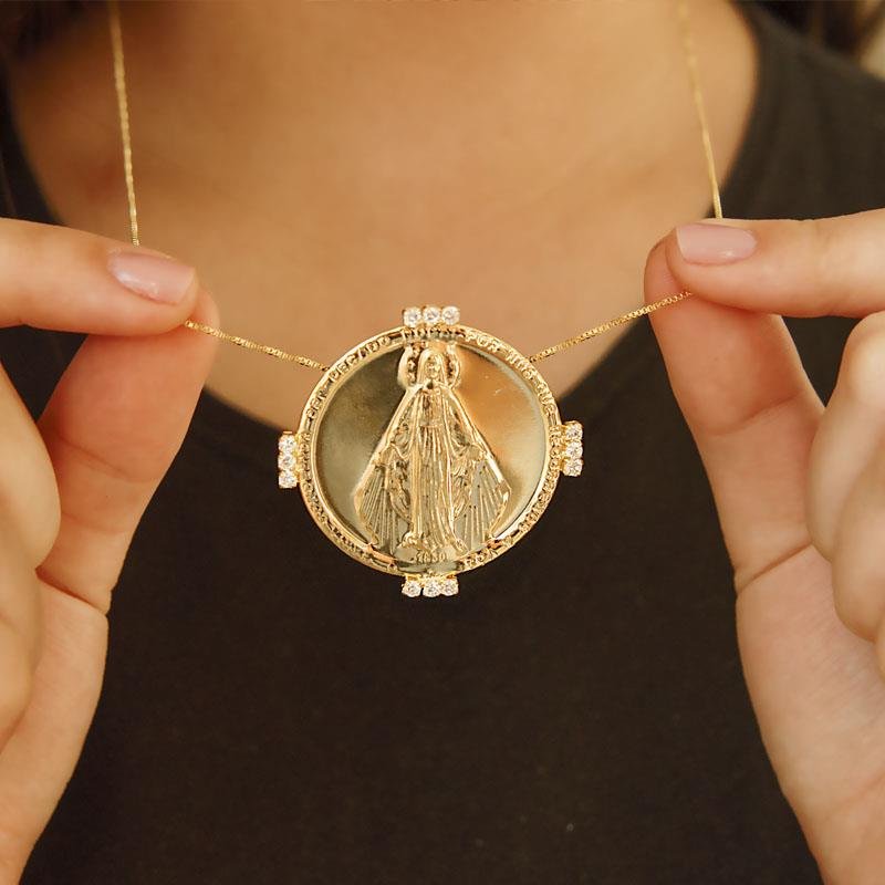 COLAR DE NOSSA SENHORA FOLHEADO OURO