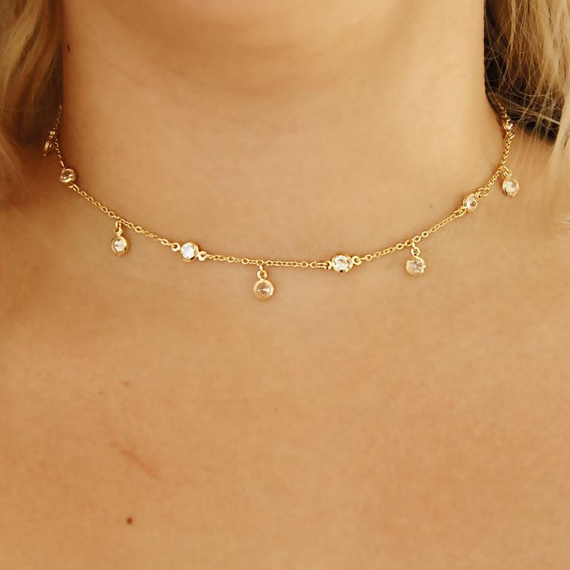 CHOCKER COM PONTOS DE LUZ EM ZIRCÔNIA FOLHEADA A OURO