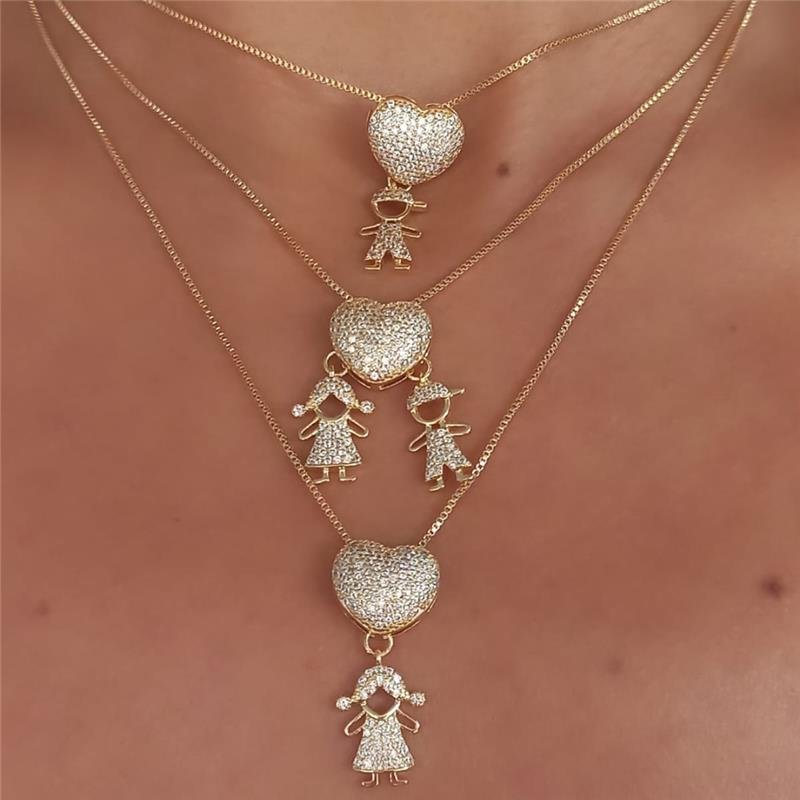 COLAR CORAÇÃO CRAVEJADO MENINO MENINA FOLHEADO OURO CRAVEJADO COM ZIRCONIA