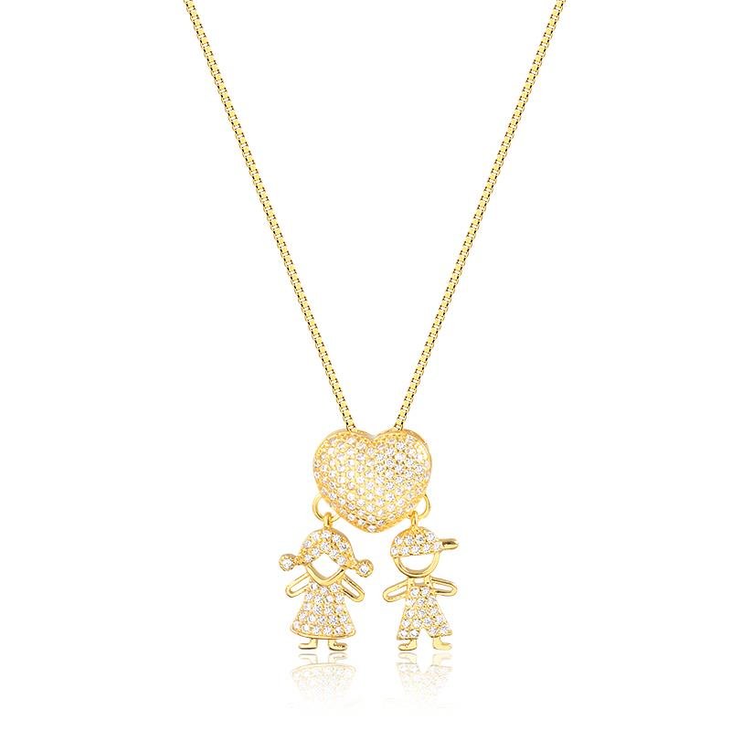 COLAR CORAÇÃO CRAVEJADO MENINO MENINA FOLHEADO OURO CRAVEJADO COM ZIRCONIA