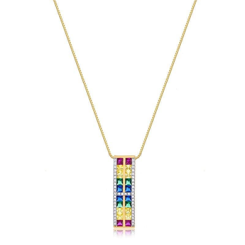 GARGANTILHA CRAVEJADA EM MICRO ZIRCÔNIAS FOLHEADA A OURO 