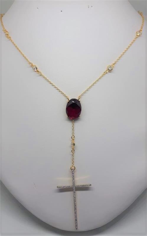 COLAR CRUZ COM CORRENTE DE ZIRCÔNIAS FOLHEADO OURO