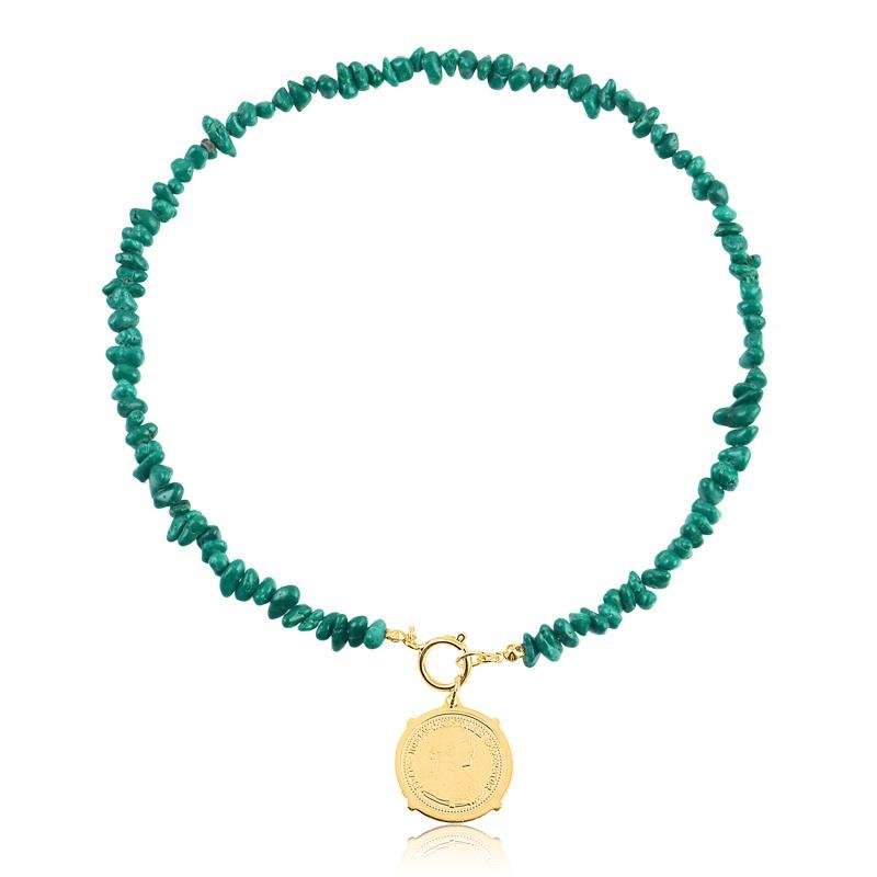 GARGANTILHA FOLHEADO A OURO CASCALHO MESCLADO COM PINGENTE MOEDA 