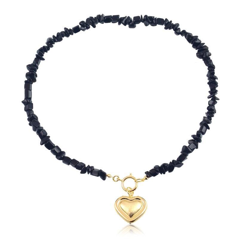 COLAR FOLHEADO A OURO CASCALHO COOM PINGENTE CORAÇÃO TRABALHADO