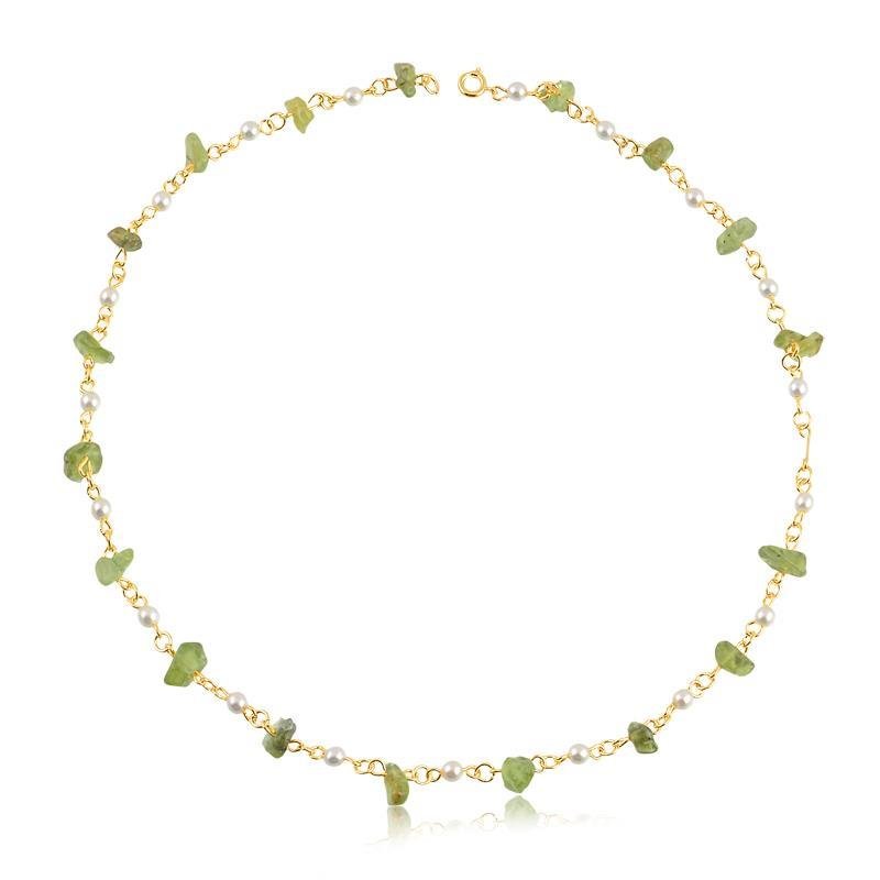 COLAR PEDRA E PEROLA FOLHEADO A OURO