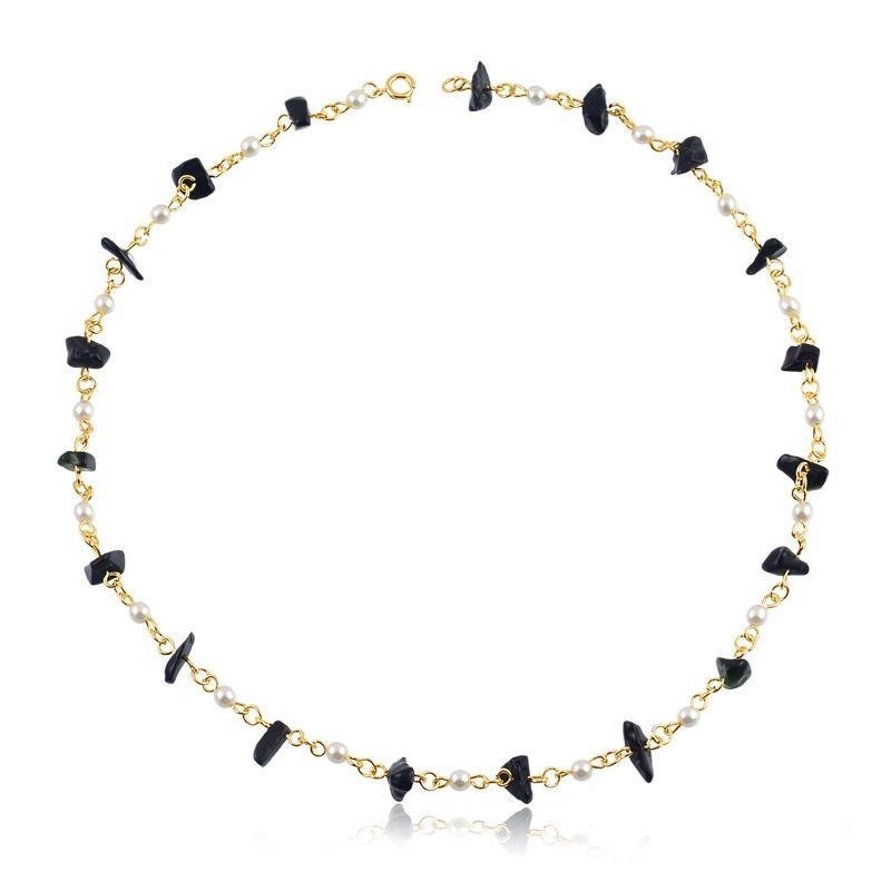 COLAR PEDRA E PEROLA FOLHEADO A OURO