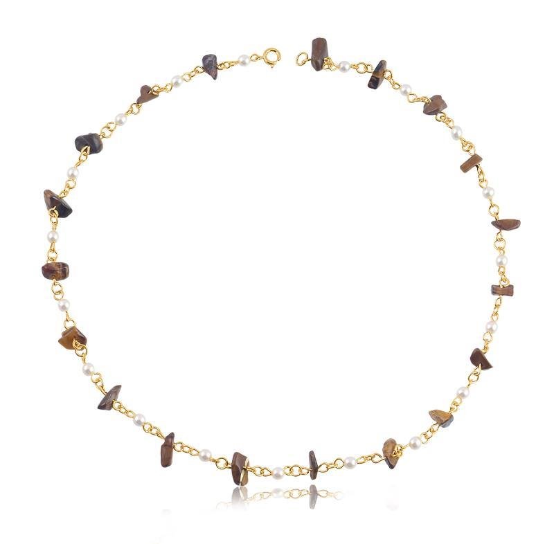 COLAR PEDRA E PEROLA FOLHEADO A OURO