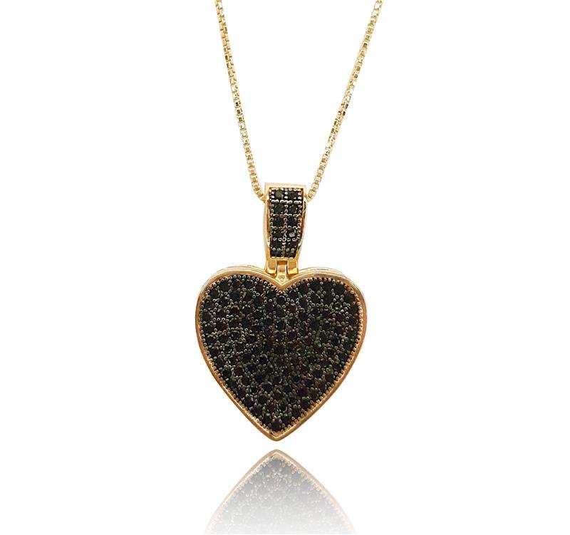 COLAR CORAÇÃO FOLHEADO OURO CRAVEJADO COM ZIRCONIA