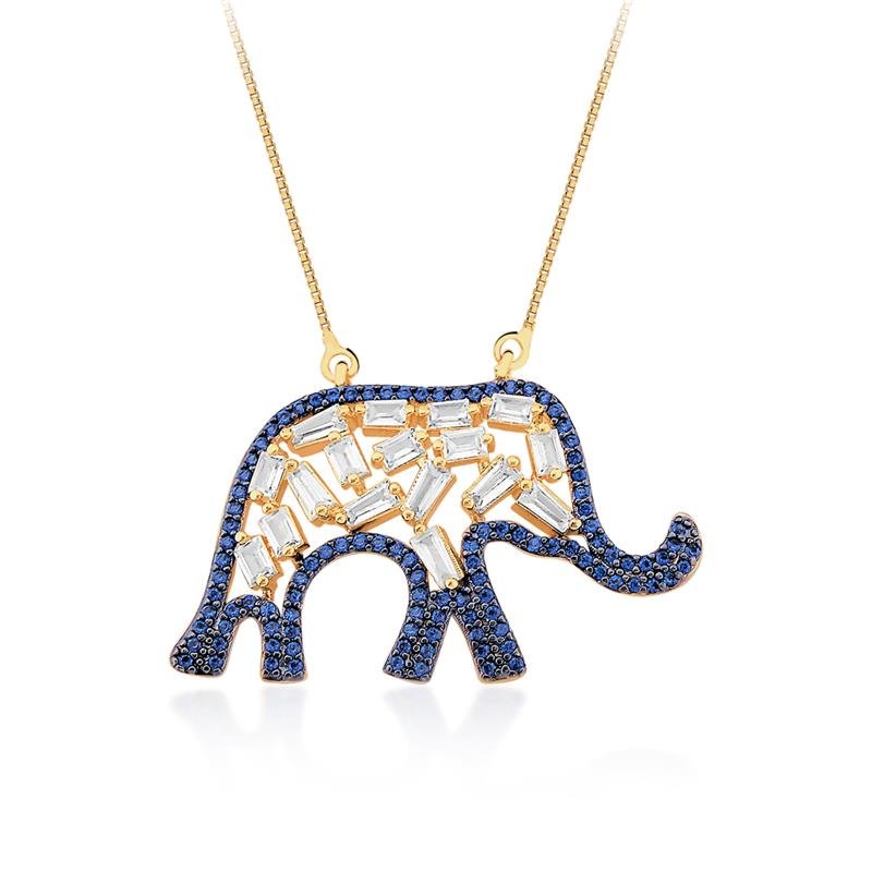 COLAR ELEFANTE CRAVEJADO DE ZIRCÔNIA FOLHEADO OURO