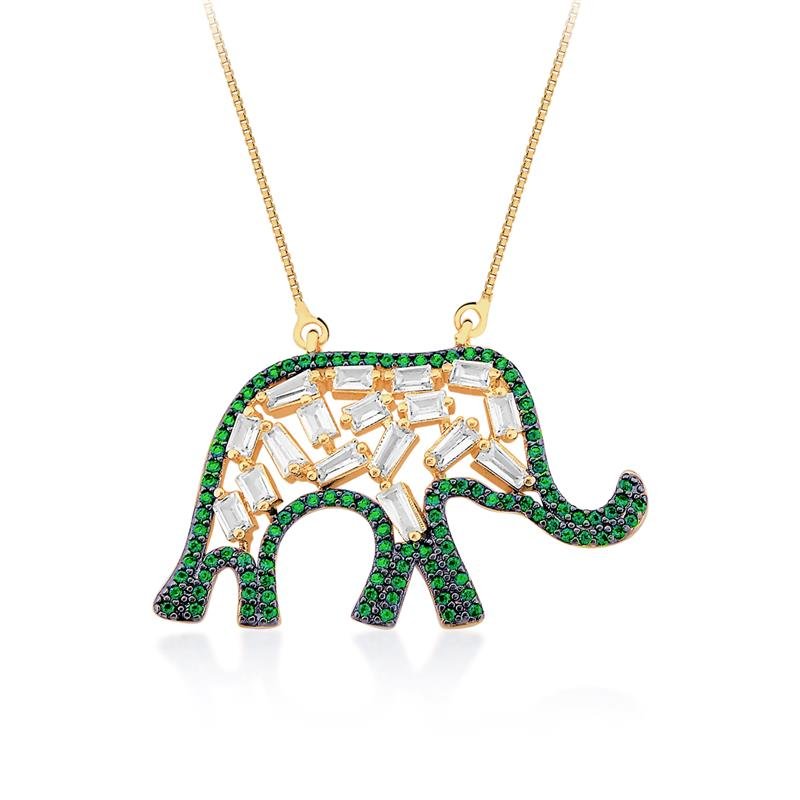 COLAR ELEFANTE CRAVEJADO DE ZIRCÔNIA FOLHEADO OURO