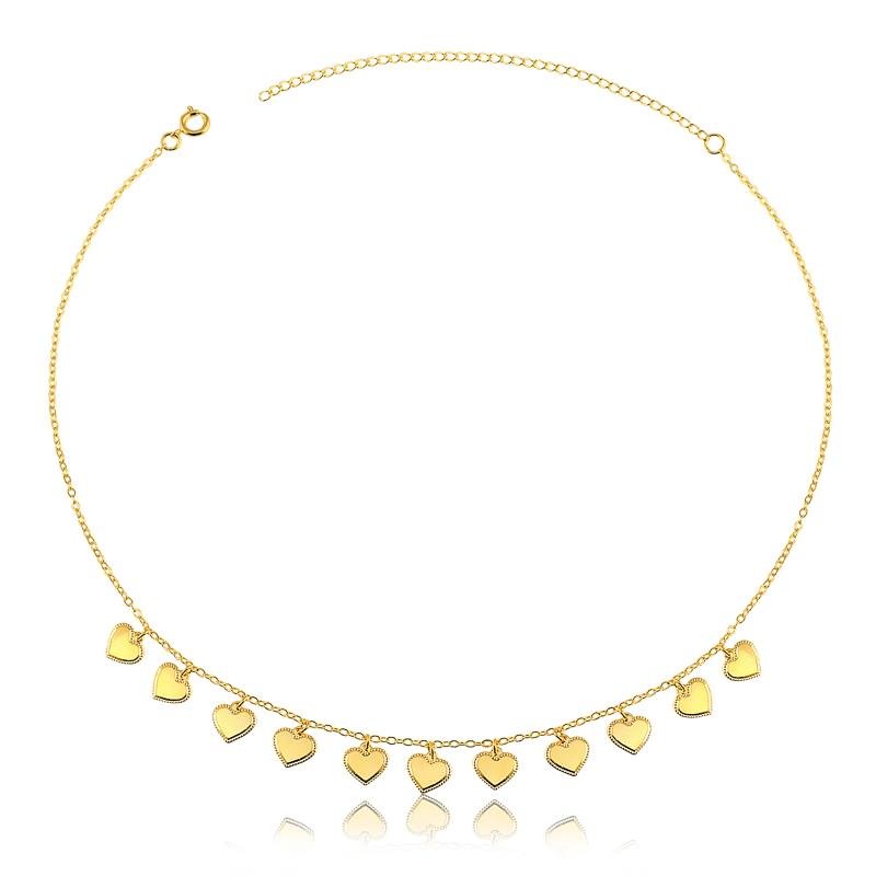COLAR CHOKER CORAÇÕES FOLHEADO OURO