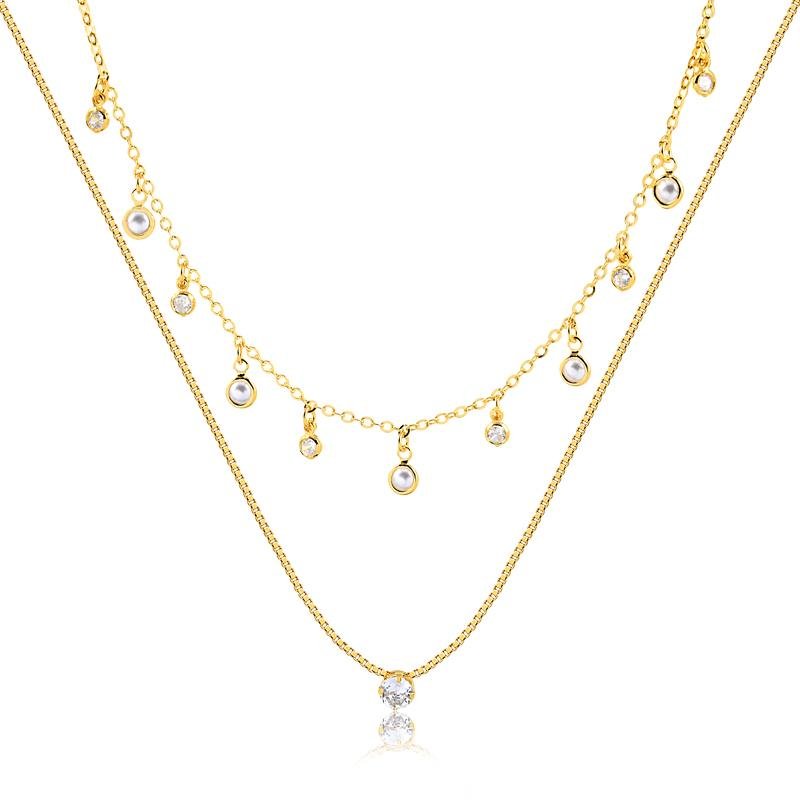 COLAR DUPLO TIFFANY E PONTO DE LUZ FOLHEADO OURO