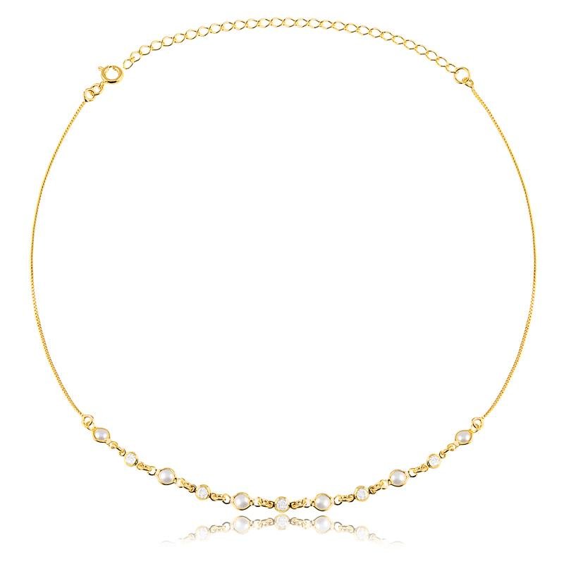 COLAR CHOKER PEROLA E TIFFANYS FOLHEADO OURO