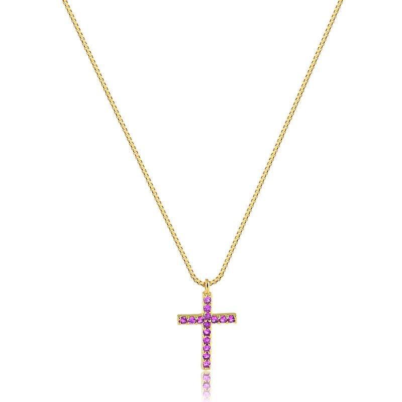 GARGANTILHA CRUZ CRAVEJADA FOLHEADO OURO