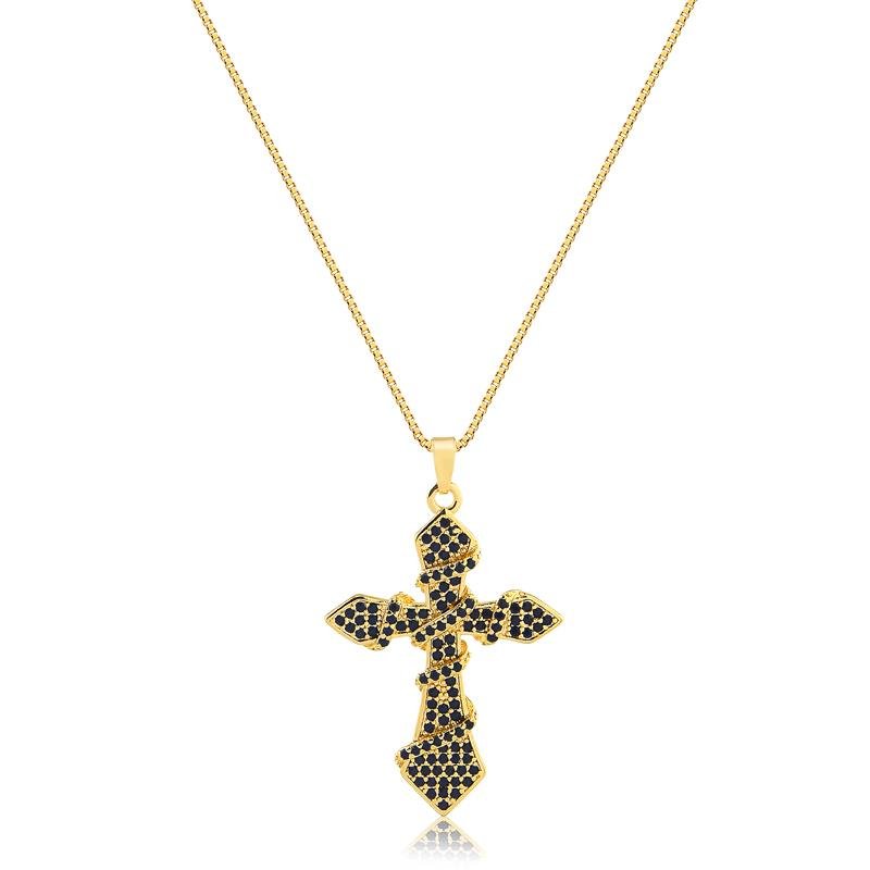 COLAR CRUZ FOLHEADO A OURO CRAVEJADO COM ZIRCONIA