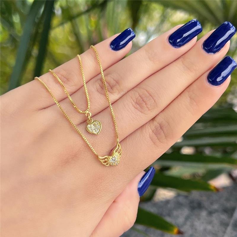 ESCAPULÁRIO POMBA E CORAÇÃO CRAVEJADO FOLH. OURO 