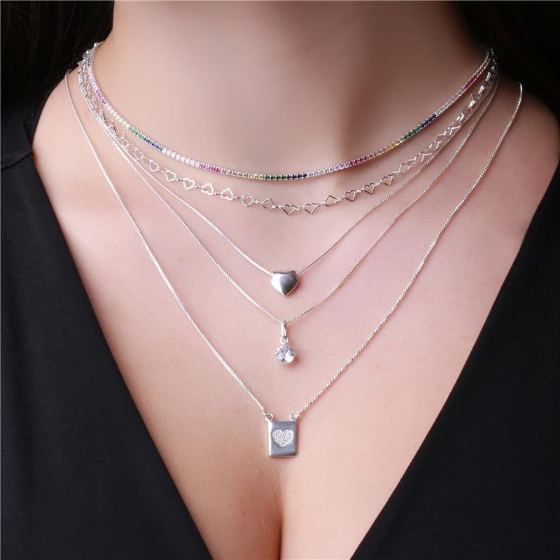 COLAR VENEZIANA COM CORAÇÃO PRATA 925