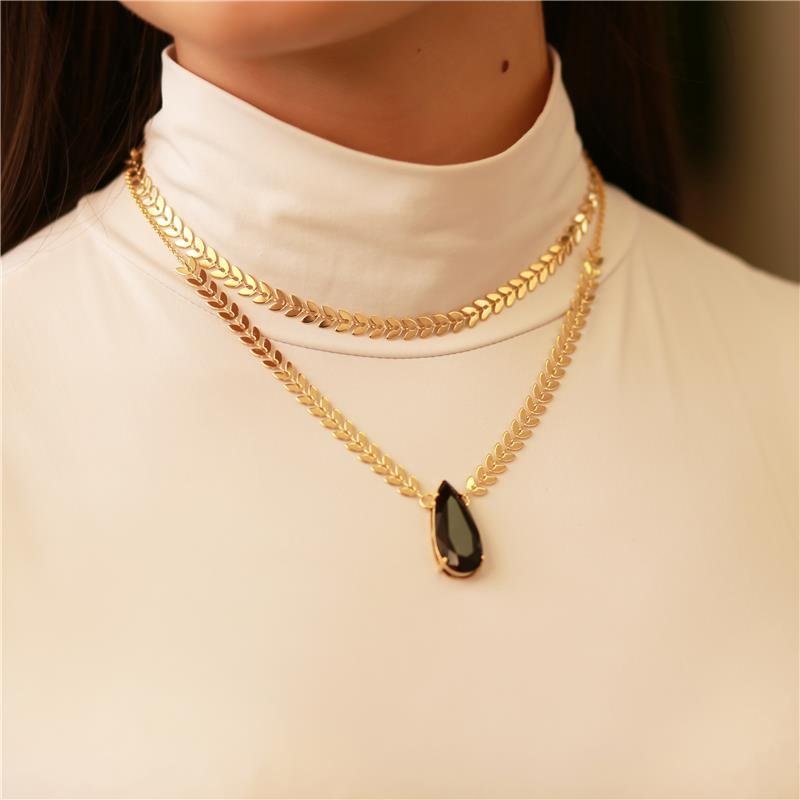 COLAR MISTÍCO PEDRA FOLH OURO 