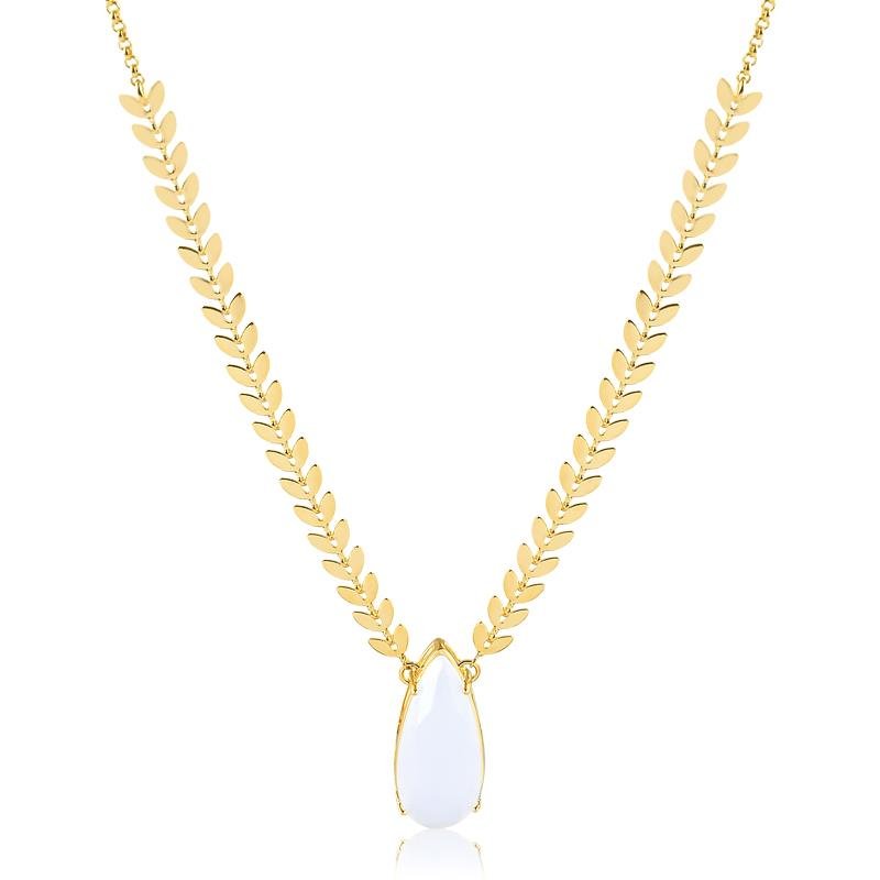 COLAR MISTÍCO PEDRA FOLH OURO 