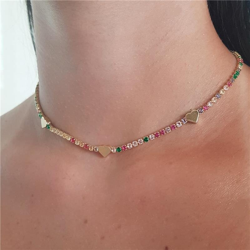 CHOKER RIVIERA COM CORAÇÕES FOLHEADO OURO