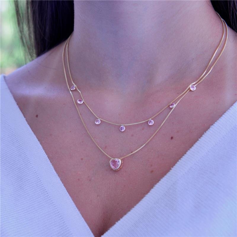 GARGANTILHA CORAÇÃO COM VENEZIANA FOLH OURO