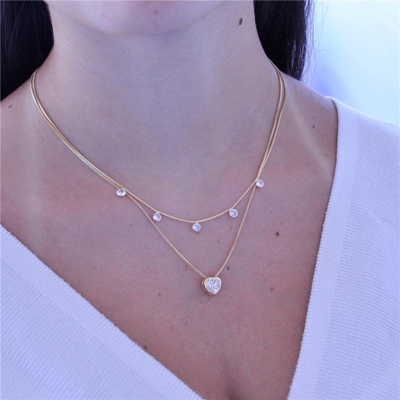 GARGANTILHA 5 PONTOS DE LUZ FOLH OURO