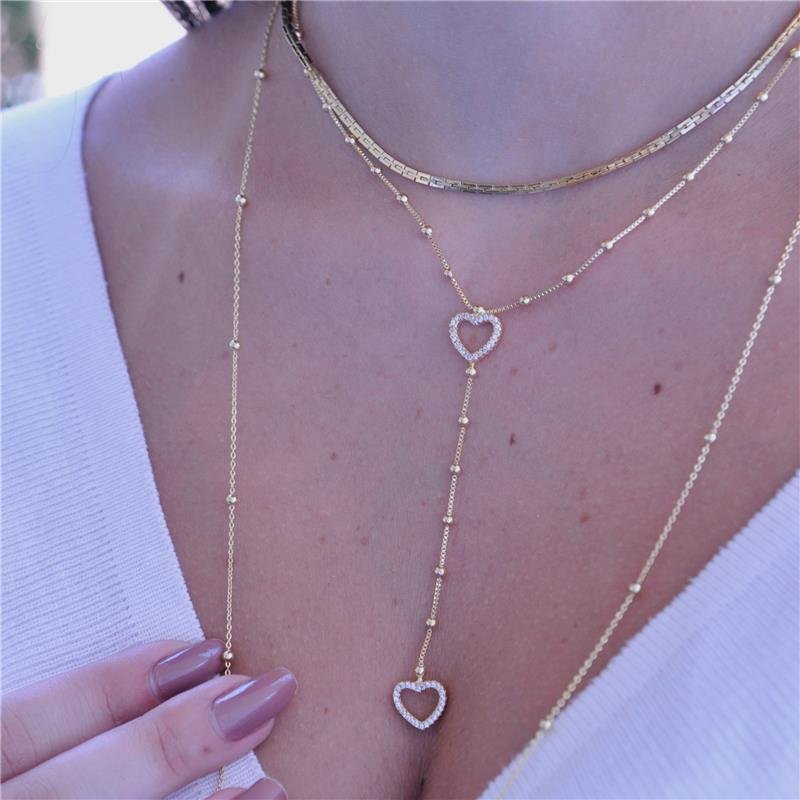 GARGANTILHA CORRENTE CADEADO COM BOLINHAS FOLH. OURO