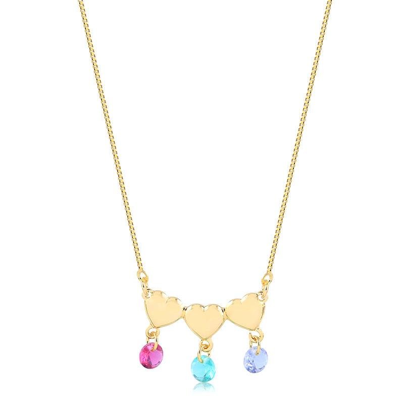 GARGANTILHA 3 CORAÇÕES COM PONTOS DE LUZ FOLH OURO