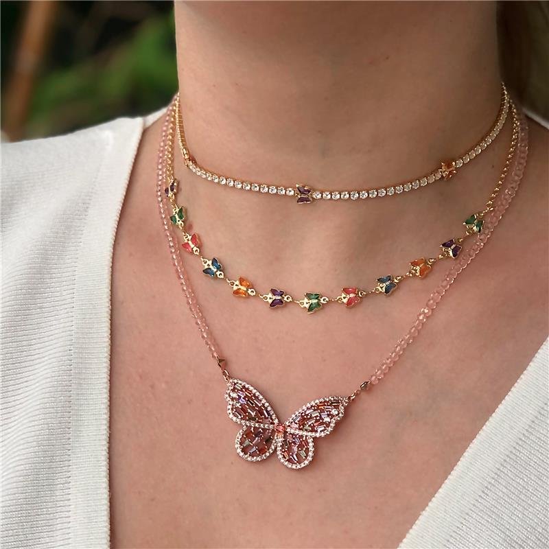 CHOKER BORBOLETAS 7MM FOLH. OURO