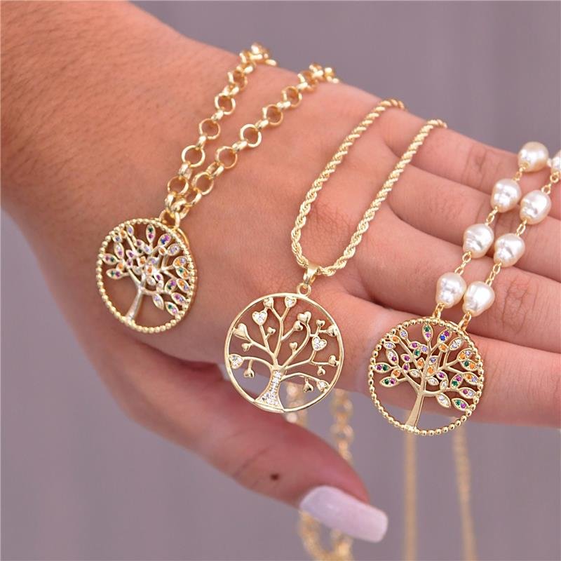 GARGANTILHA CORDÃO COM PINGENTE ÁRVORE DA VIDA FOLH. OURO