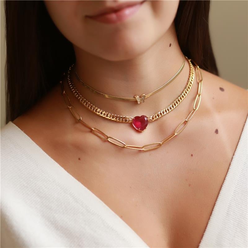 GARGANTILHA MALHA 3MM COM BORBOLETA CRAVEJADA FOLH. OURO